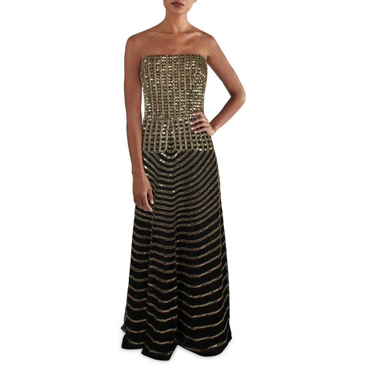 Aidan Mattox Womens Beaded Strapless Evening Dress