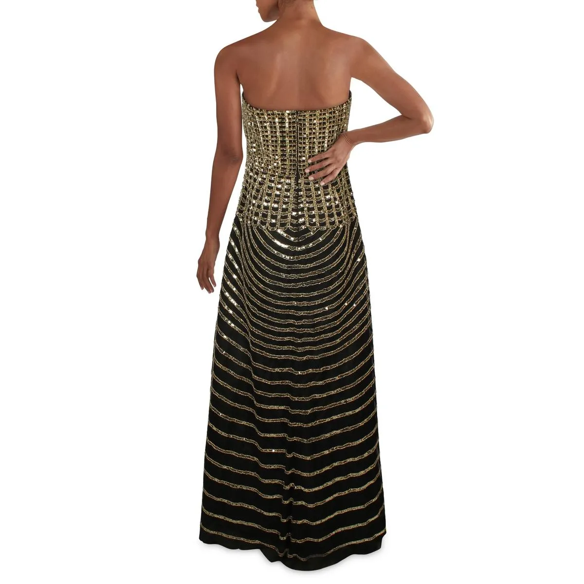 Aidan Mattox Womens Beaded Strapless Evening Dress