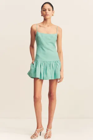 Alec Gathered Mini Dress in Pool Blue