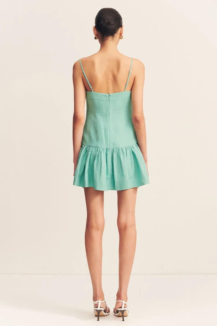 Alec Gathered Mini Dress in Pool Blue