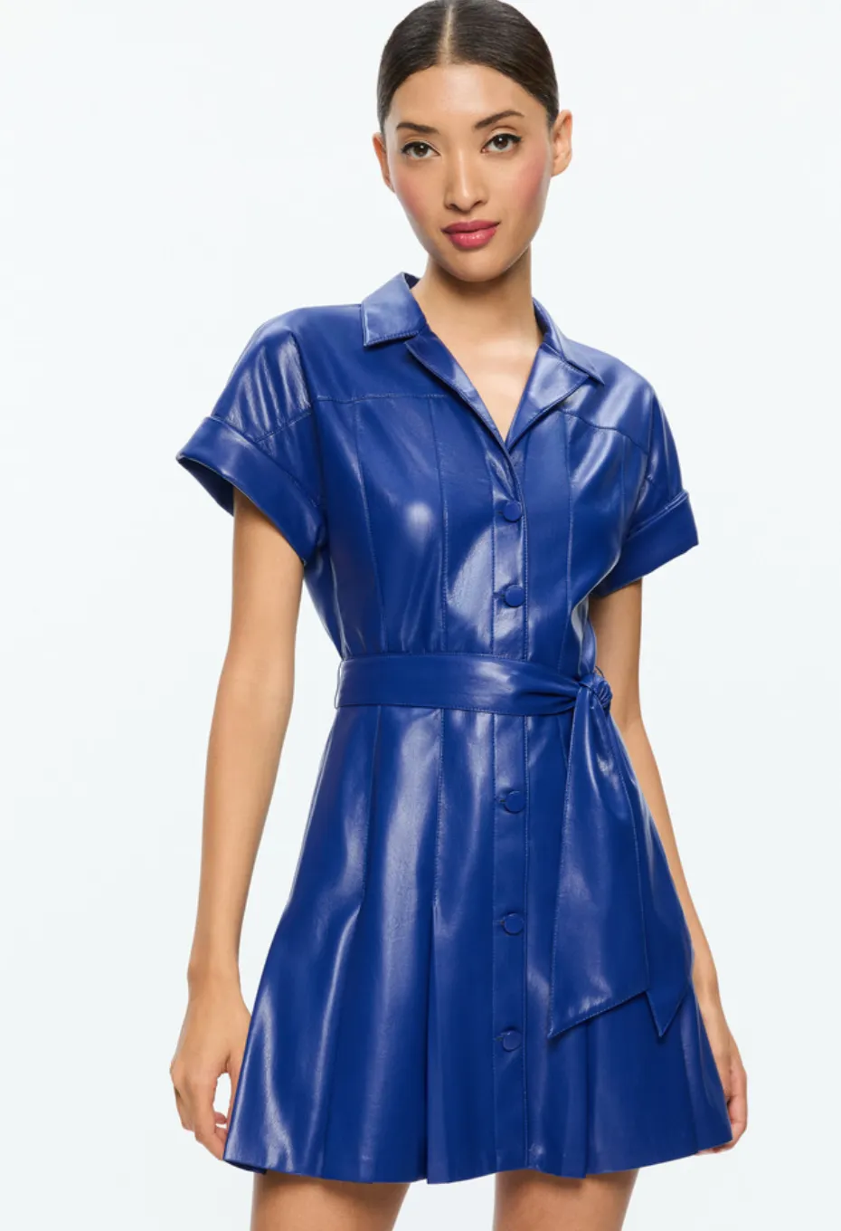 Alice   Olivia Shirley Vegan SS Mini Dress Royal