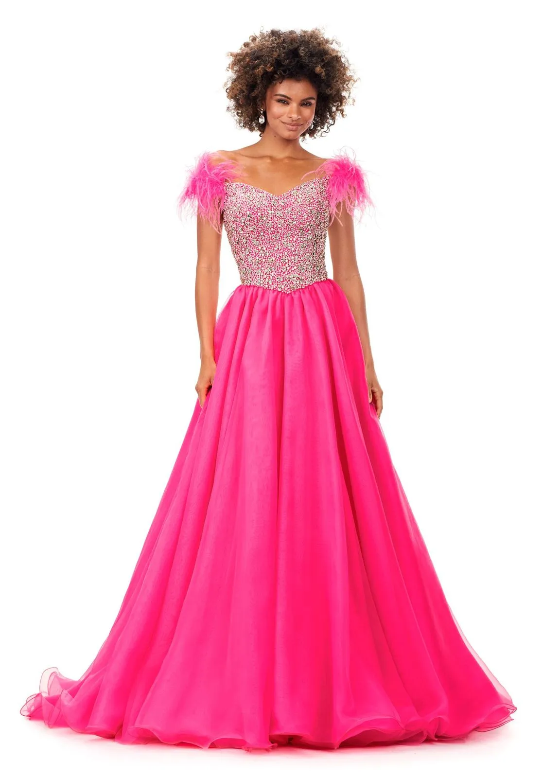 Ashley Lauren 11314 Long Prom Dress Off Shoulder Ball Gown Crystal Encrusted Bustier Formal Pageant