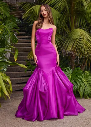 Ashley Lauren 11733 Shiny Organza Evening Gown Fit and Flare Ruffle Skirt Strapless Sweetheart Neckline