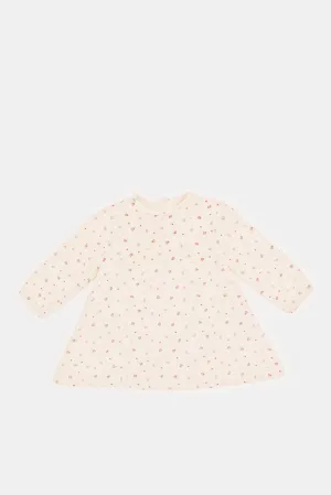 Babies Cream Printed Velour Dress