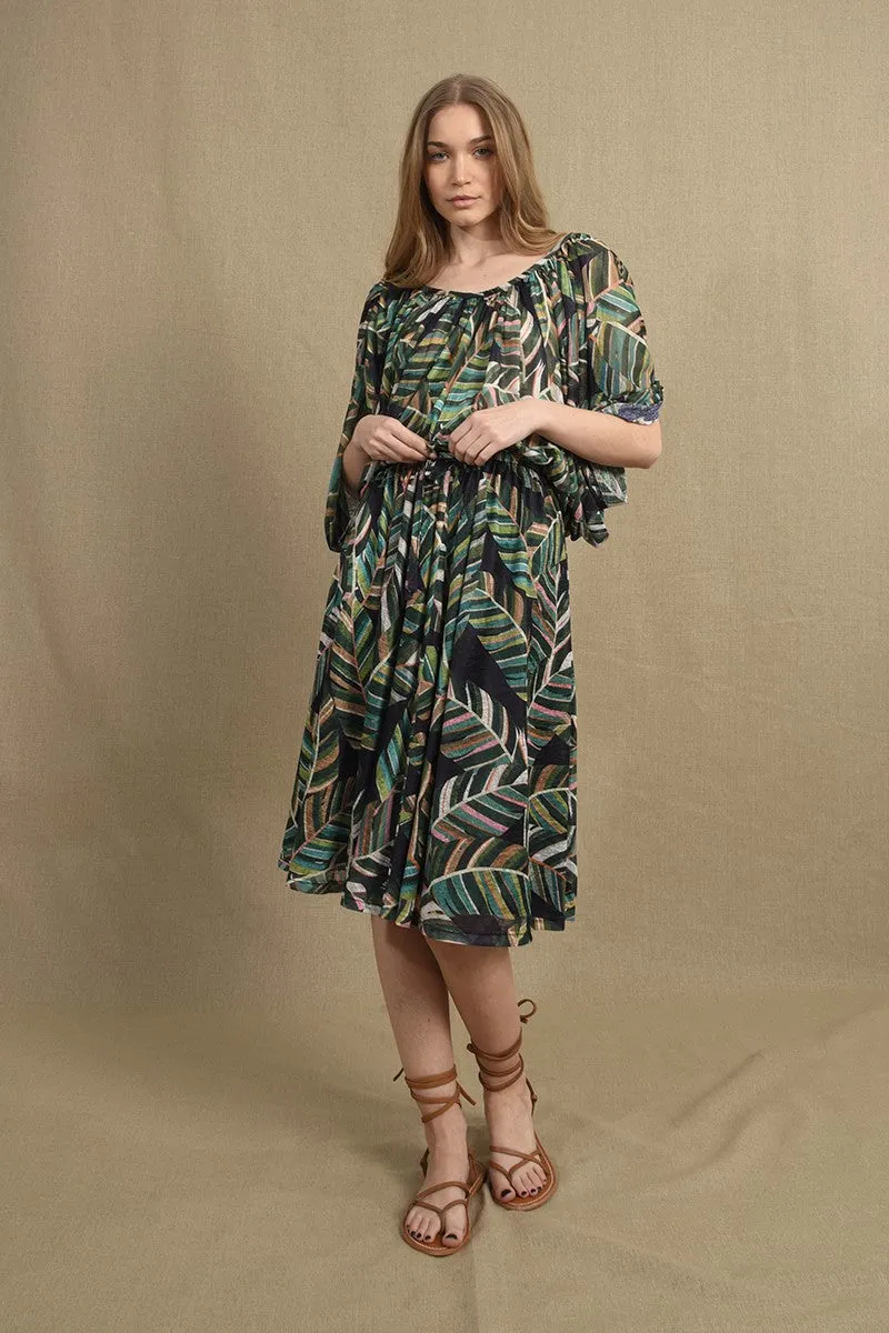 Bat Sleeve Dress | Green Aloha