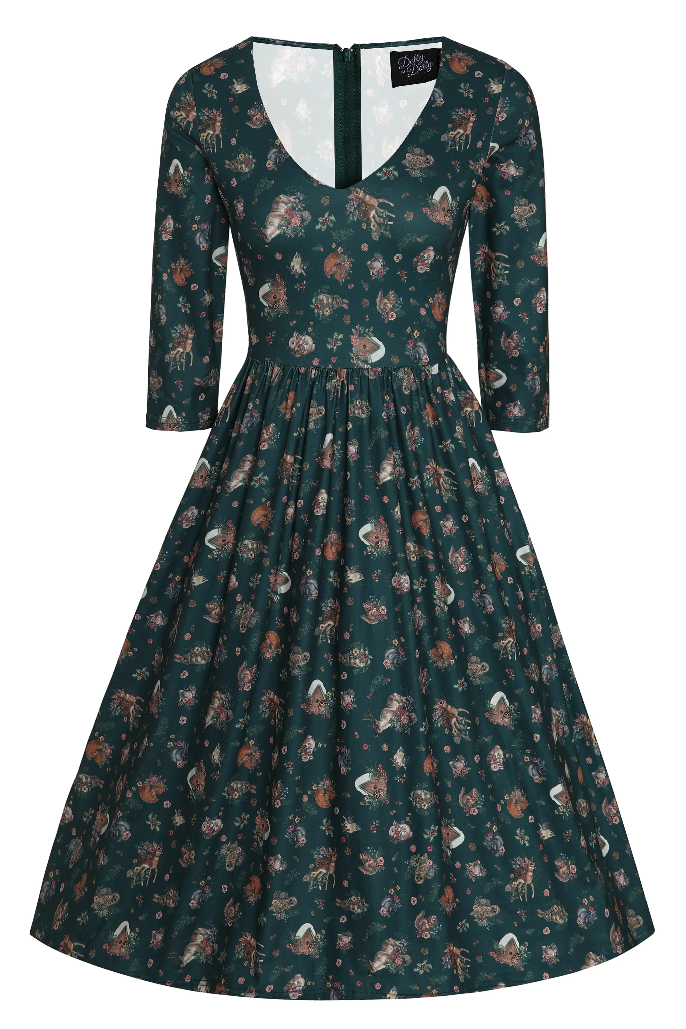 Billie Green Woodland Deer & Owl Dress