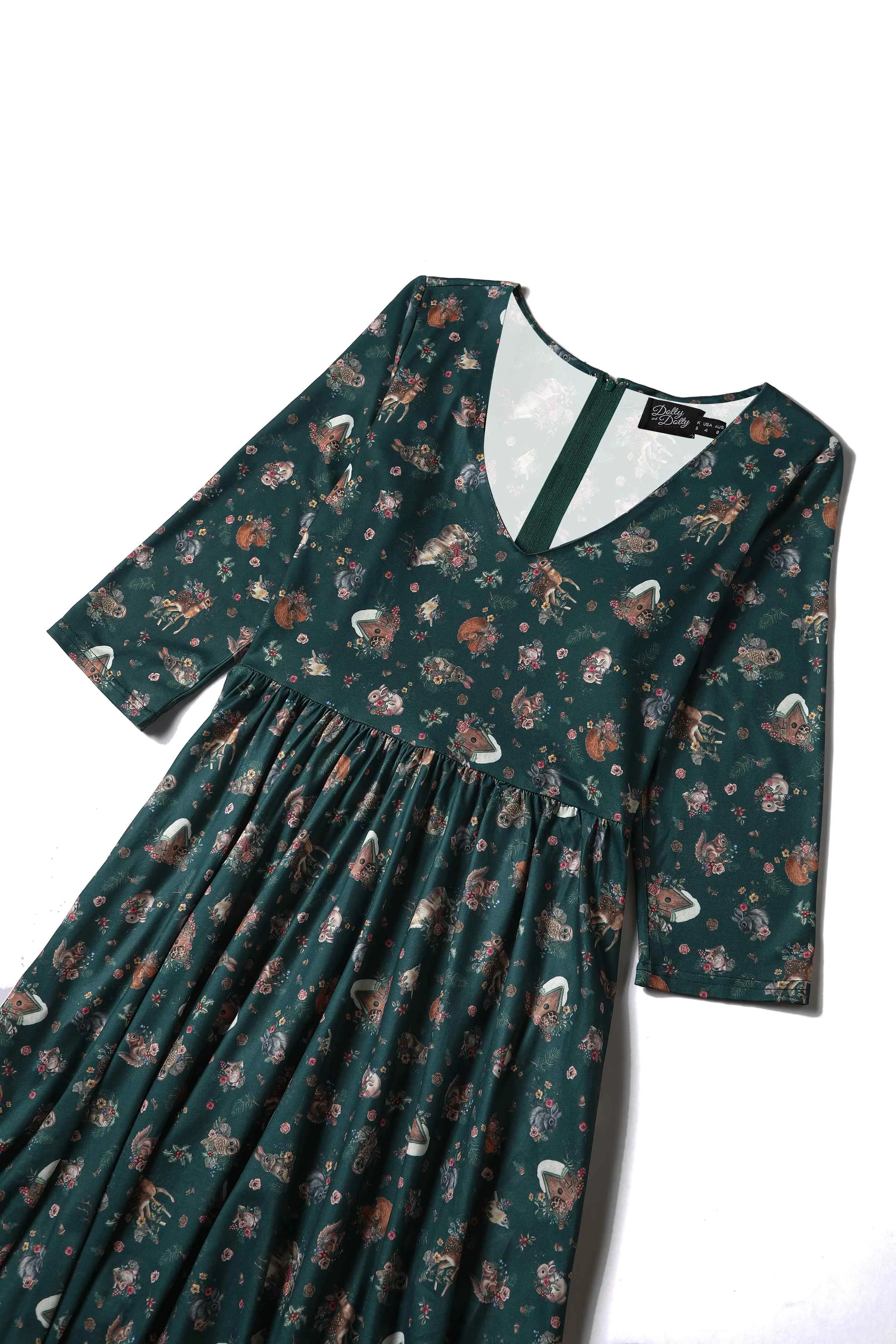 Billie Green Woodland Deer & Owl Dress