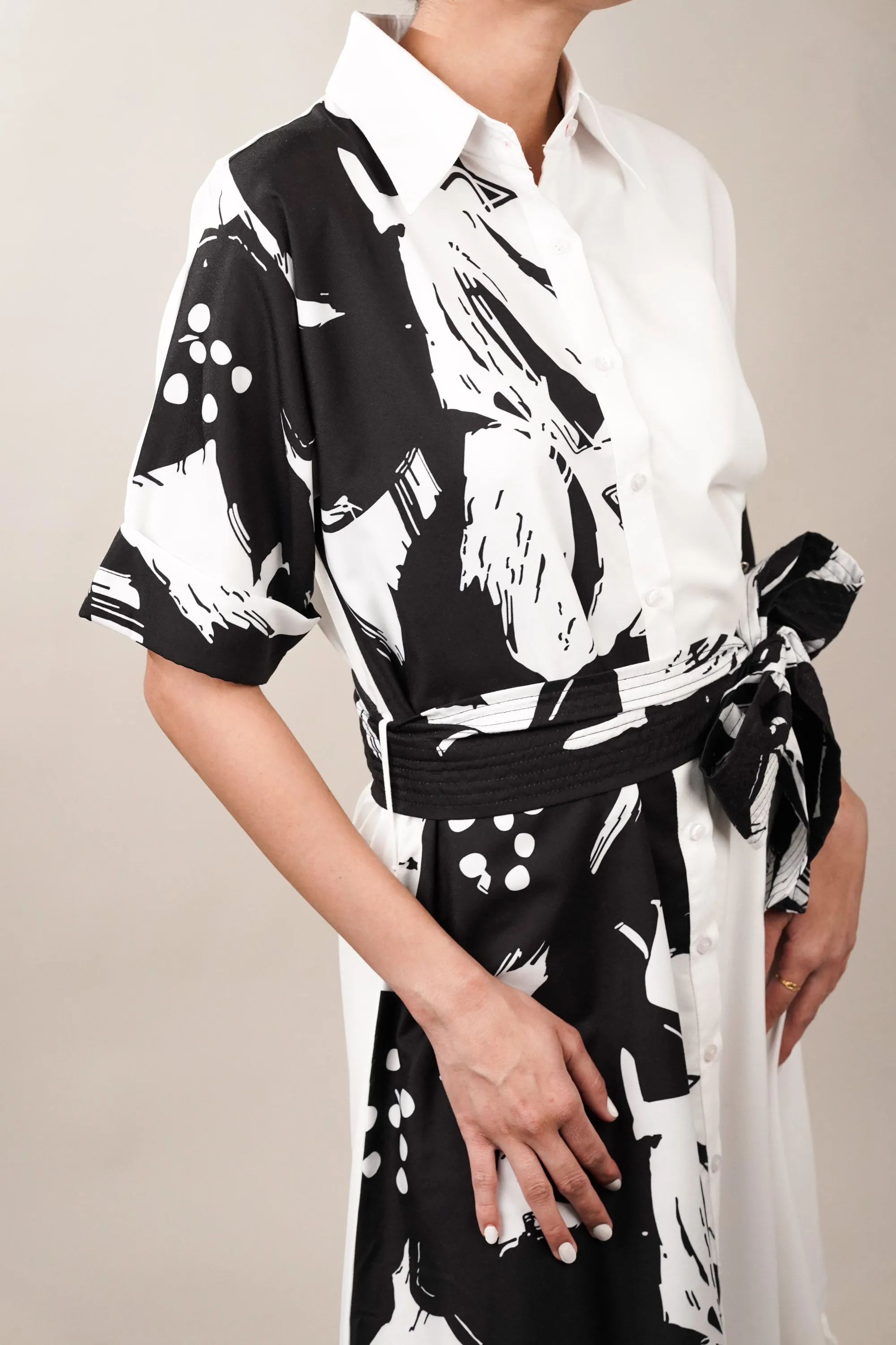 Black and White Tier Maxi Shirt Dress