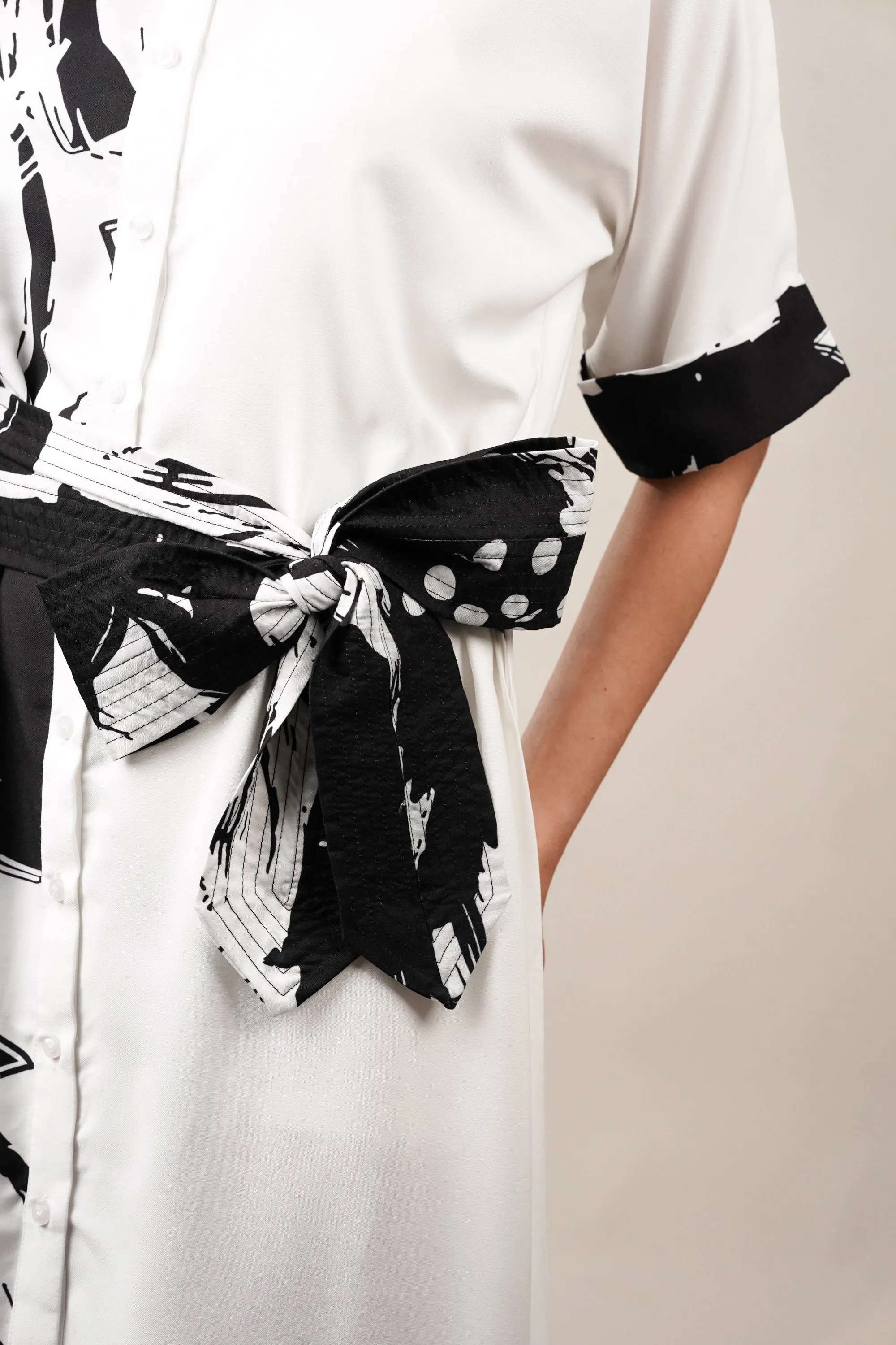 Black and White Tier Maxi Shirt Dress