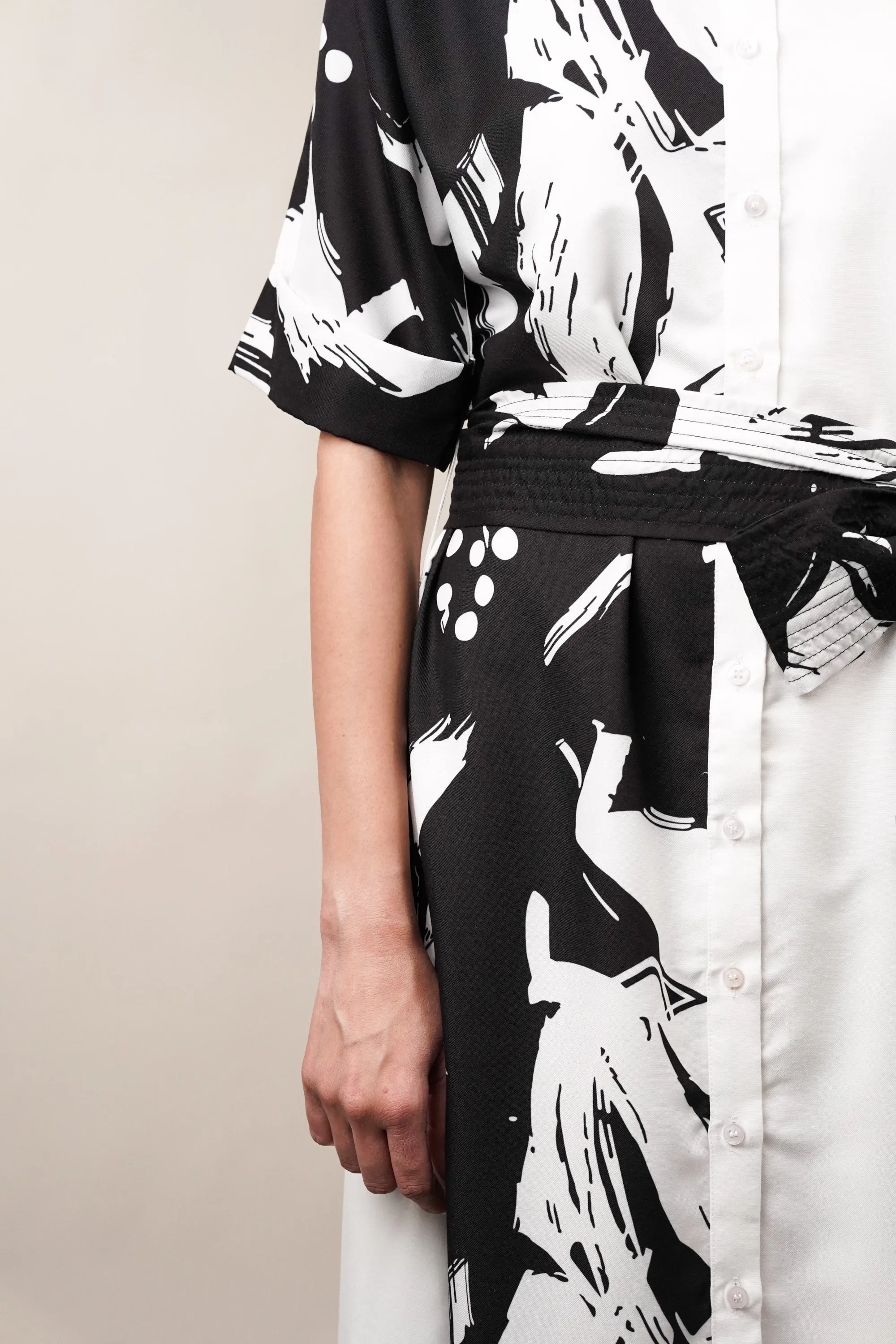 Black and White Tier Maxi Shirt Dress