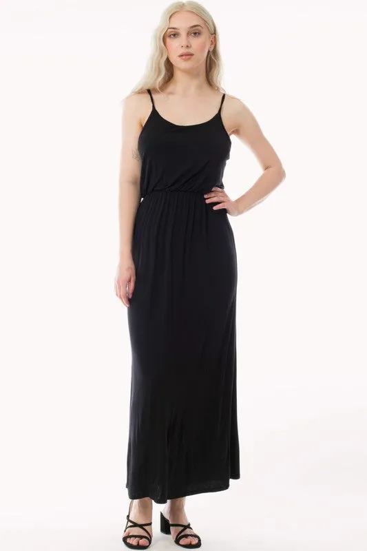 Black Casual Elastic Waist Cami Knit Maxi Dress