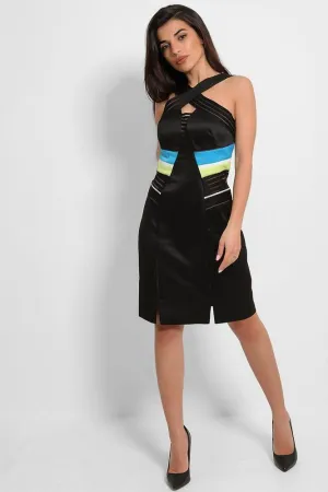 Black Crossover Halterneck Structured Mini Dress