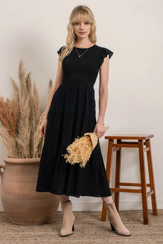 Black Tiered Midi Dress