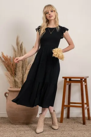 Black Tiered Midi Dress