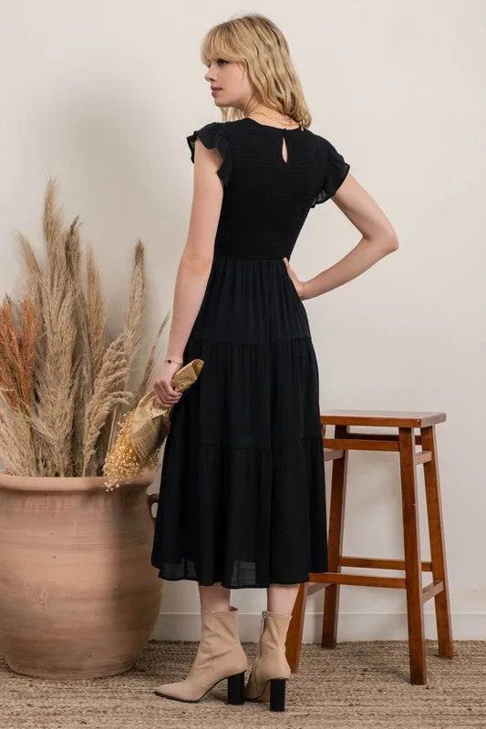 Black Tiered Midi Dress