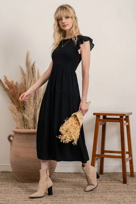 Black Tiered Midi Dress