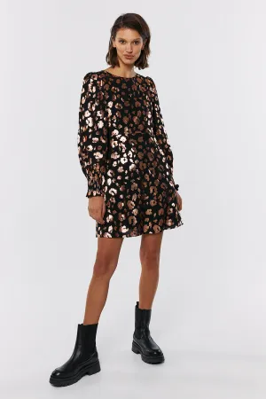 Black with Rose Gold Foil Leopard Short Dress