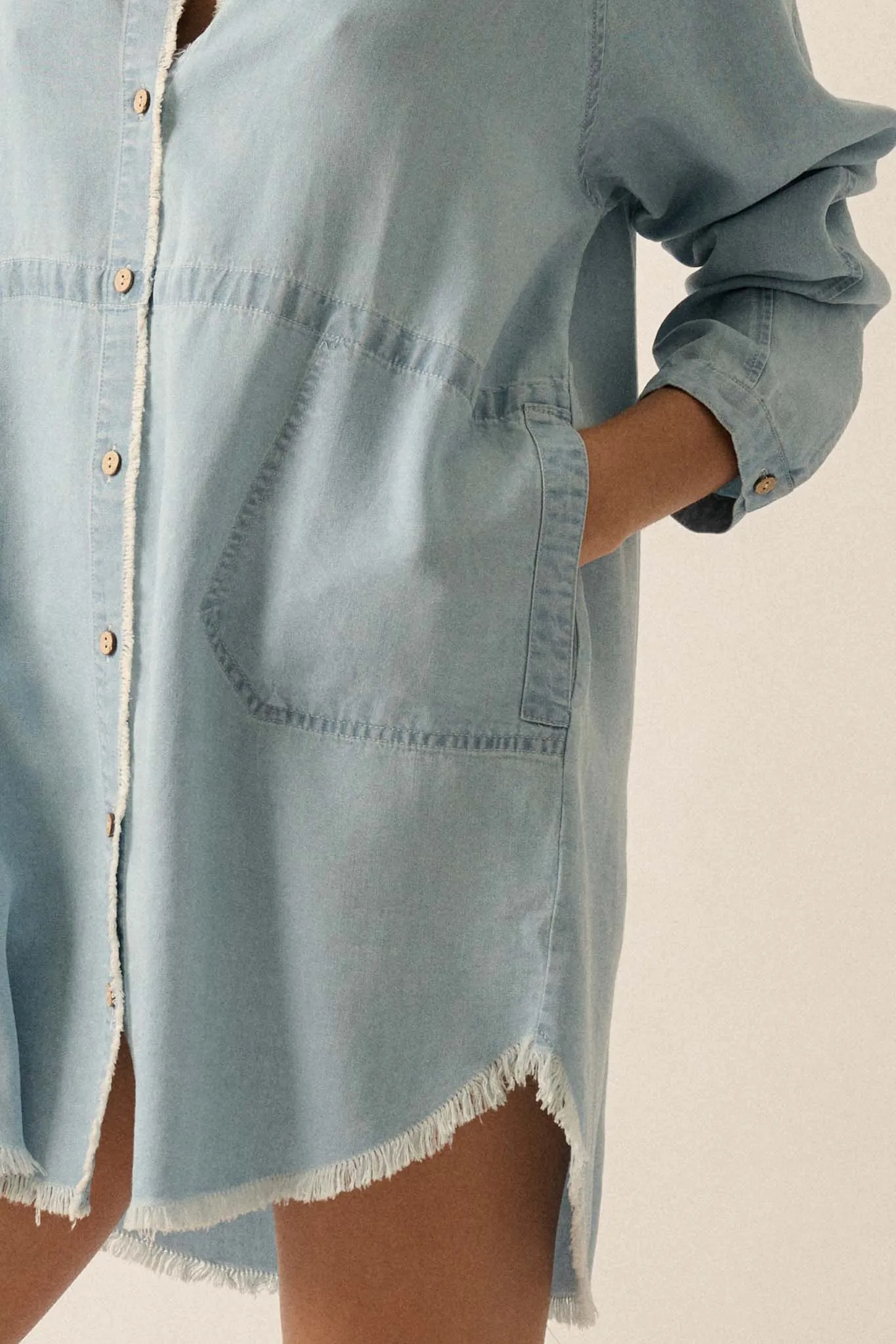 Blue Monday Raw-Edge Denim Mini Shirt Dress