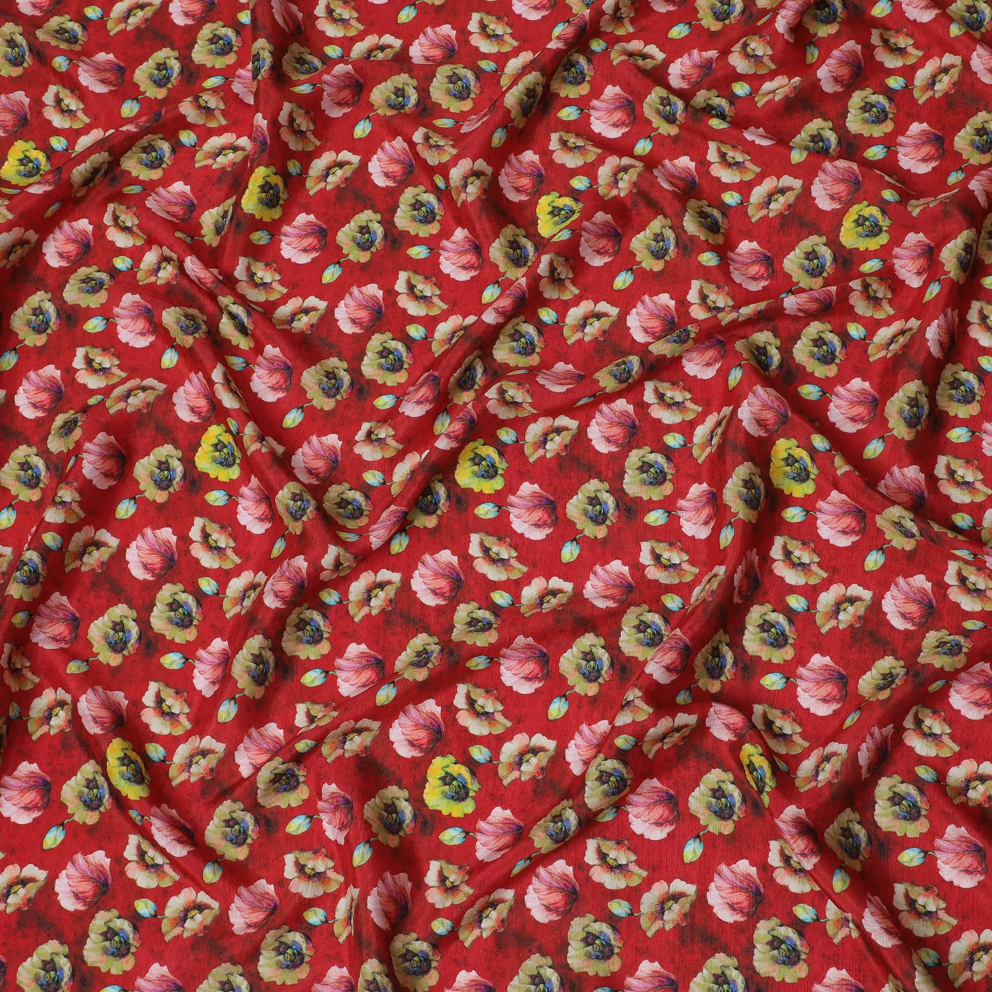 Bold Red and Yellow Floral Viscose Modal Satin Fabric - 110 cm Width-D19981