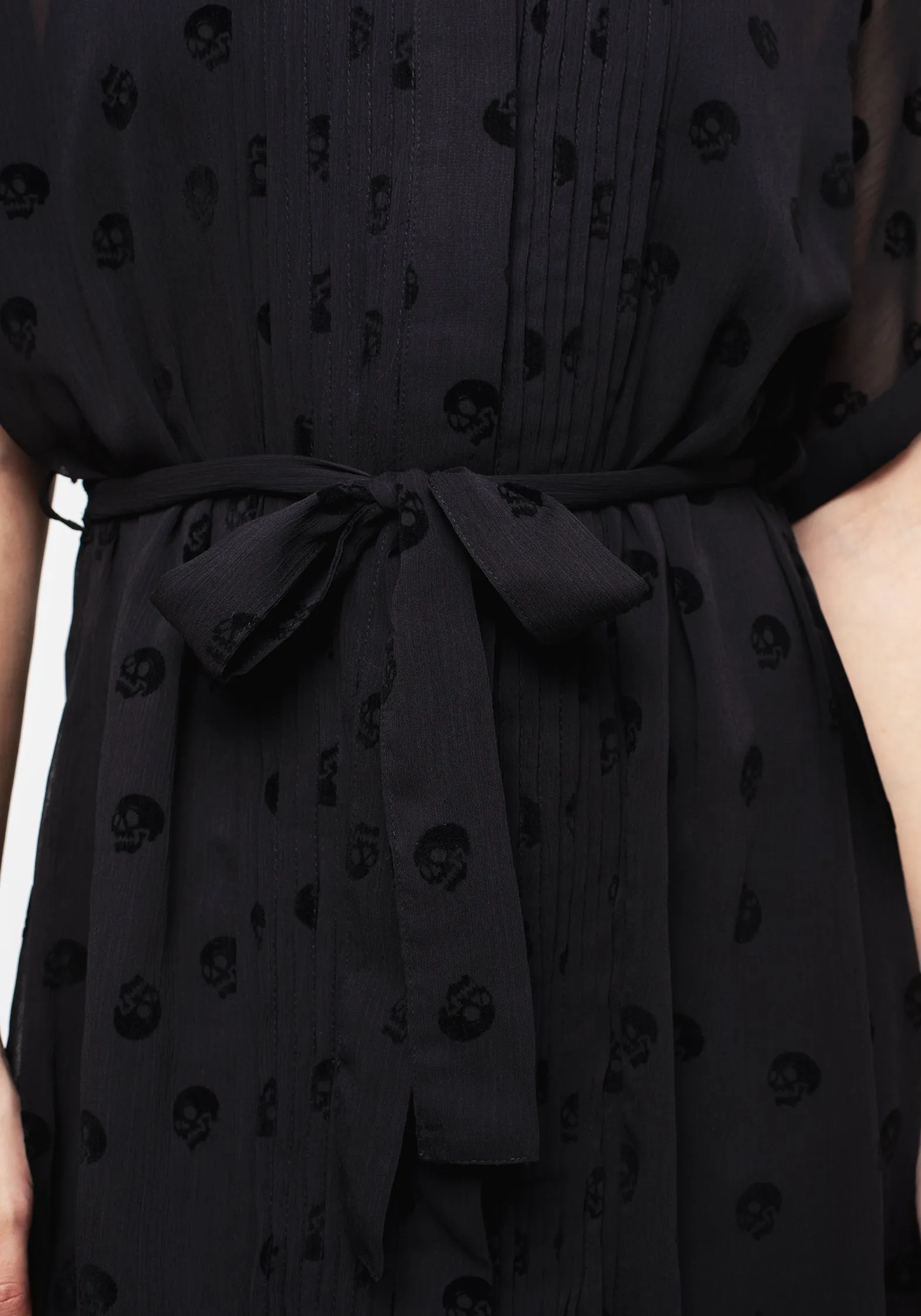 Bones Flocked Pintuck Chiffon Midi Shirt Dress