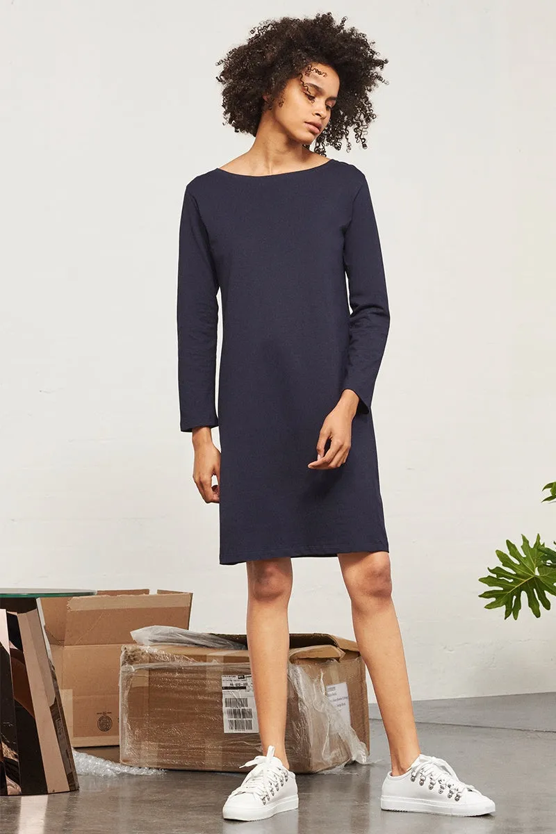 Building Block Boat Neck Dress - Navy