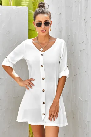 Buttoned V-Neck Dress