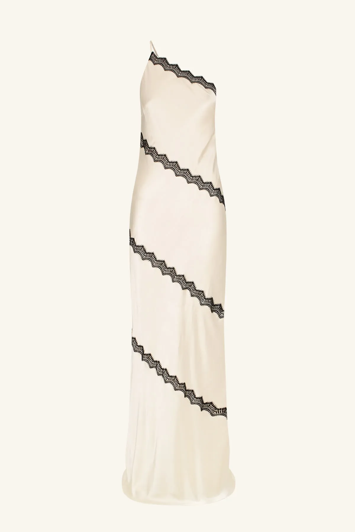 CAMILLE LACE ASYMMETRICAL MAXI DRESS - CREAM/BLACK