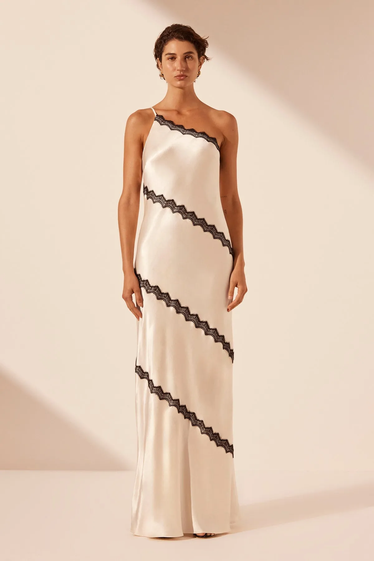 CAMILLE LACE ASYMMETRICAL MAXI DRESS - CREAM/BLACK