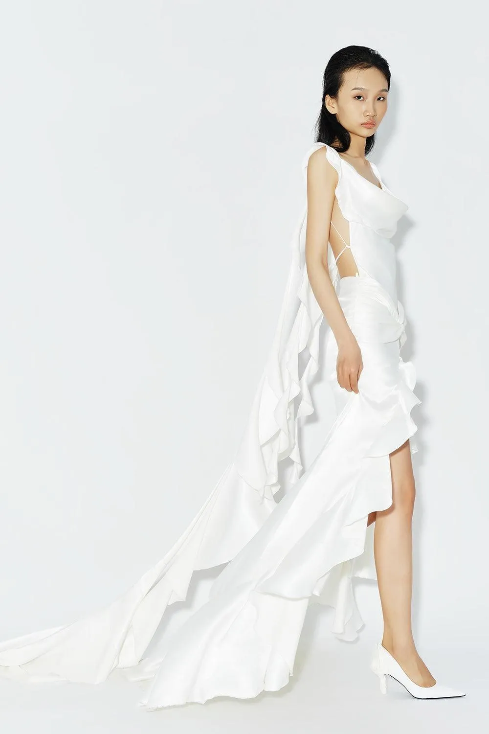 Camomlie Asymmetric Ruffled Silk High-low Dress