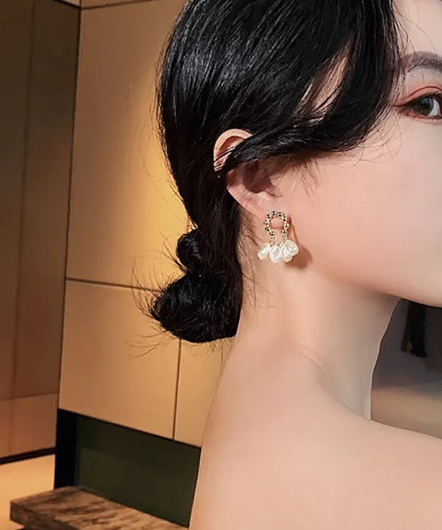 Casual Champagne Alloy Pearl Hoop Earrings LY1808