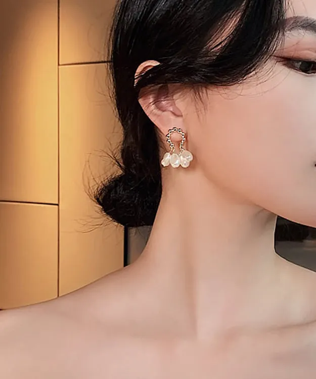 Casual Champagne Alloy Pearl Hoop Earrings LY1808