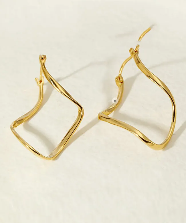 Casual Gold Silver Bending Shape Hoop Earrings