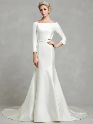 Casual Wedding Dresses Chapel Length Sleeve Strapless Satin With Pleats