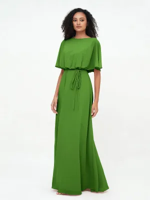 Chiffon Full Length Bridesmaid Dresses with Wrap Moss