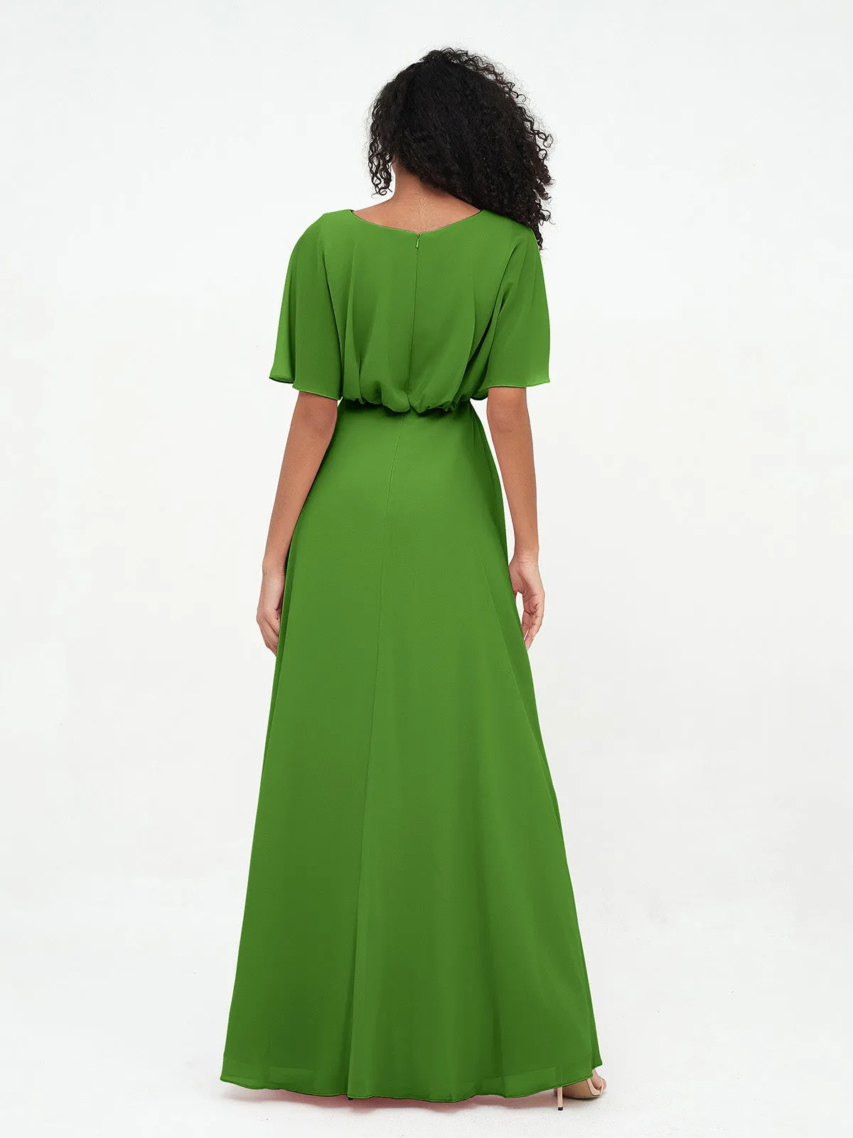 Chiffon Full Length Bridesmaid Dresses with Wrap Moss