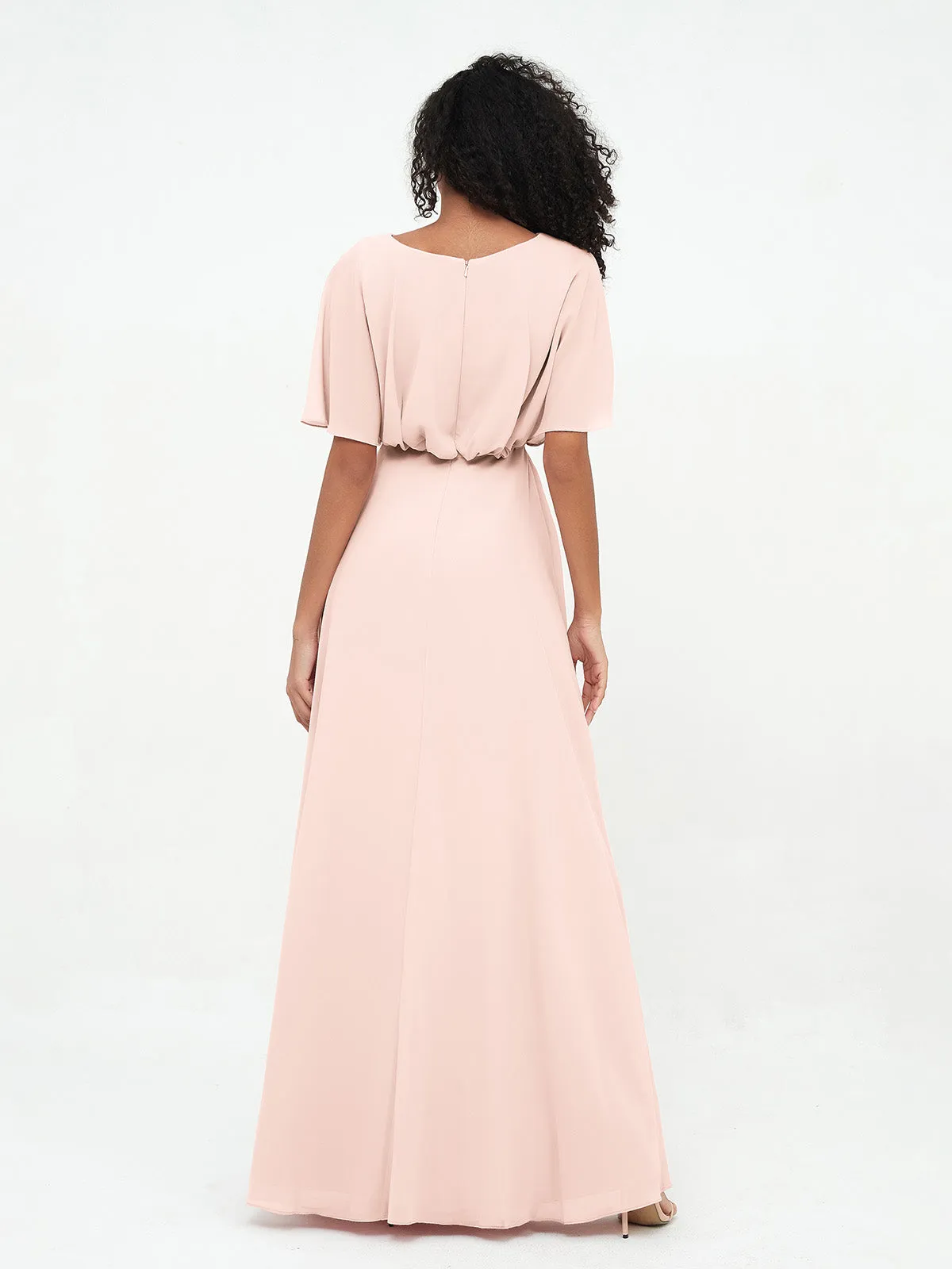 Chiffon Full Length Bridesmaid Dresses with Wrap Pearl Pink Plus Size