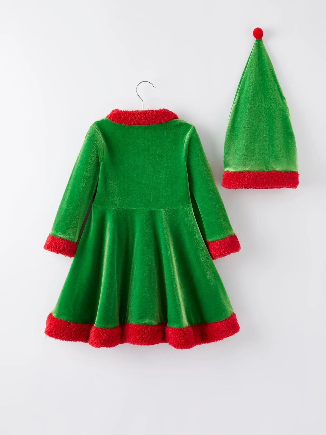 Christmas Green Velvet Girls Dress with hat