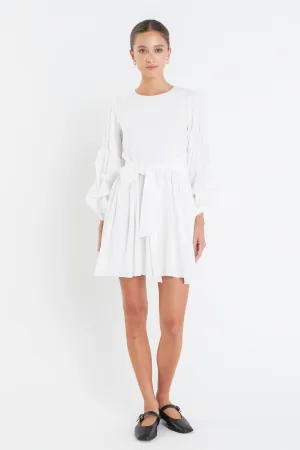 Cinched Puff Sleeve Belted Dress