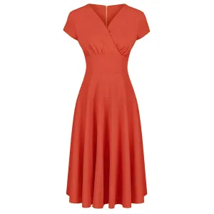 Coral Vintage A Line Crossover Capped Sleeve Tea Swing Dress