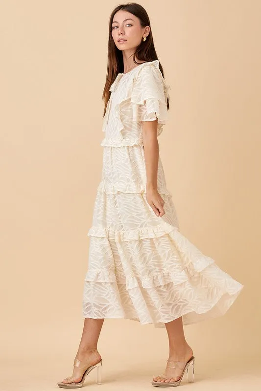 Cream Tiered Midi Dress