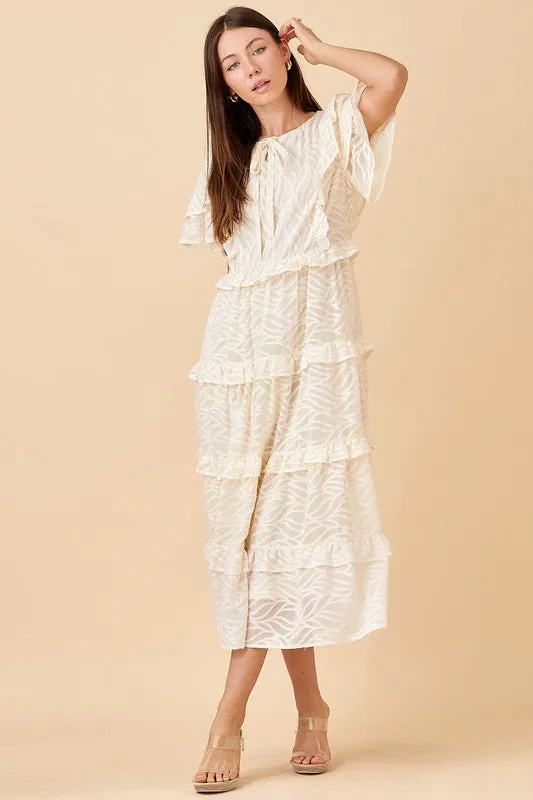 Cream Tiered Midi Dress