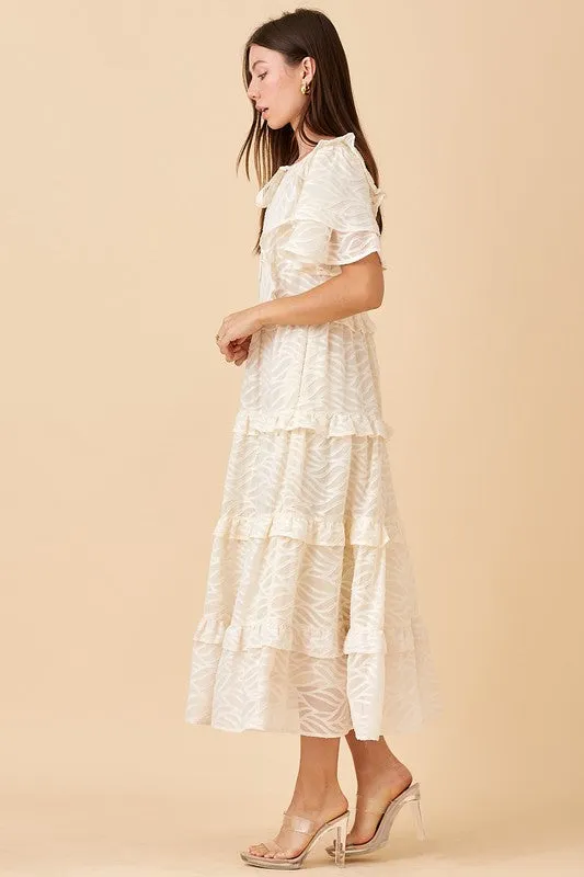 Cream Tiered Midi Dress