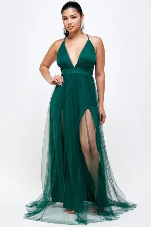 Dark Green Mesh Long Dress