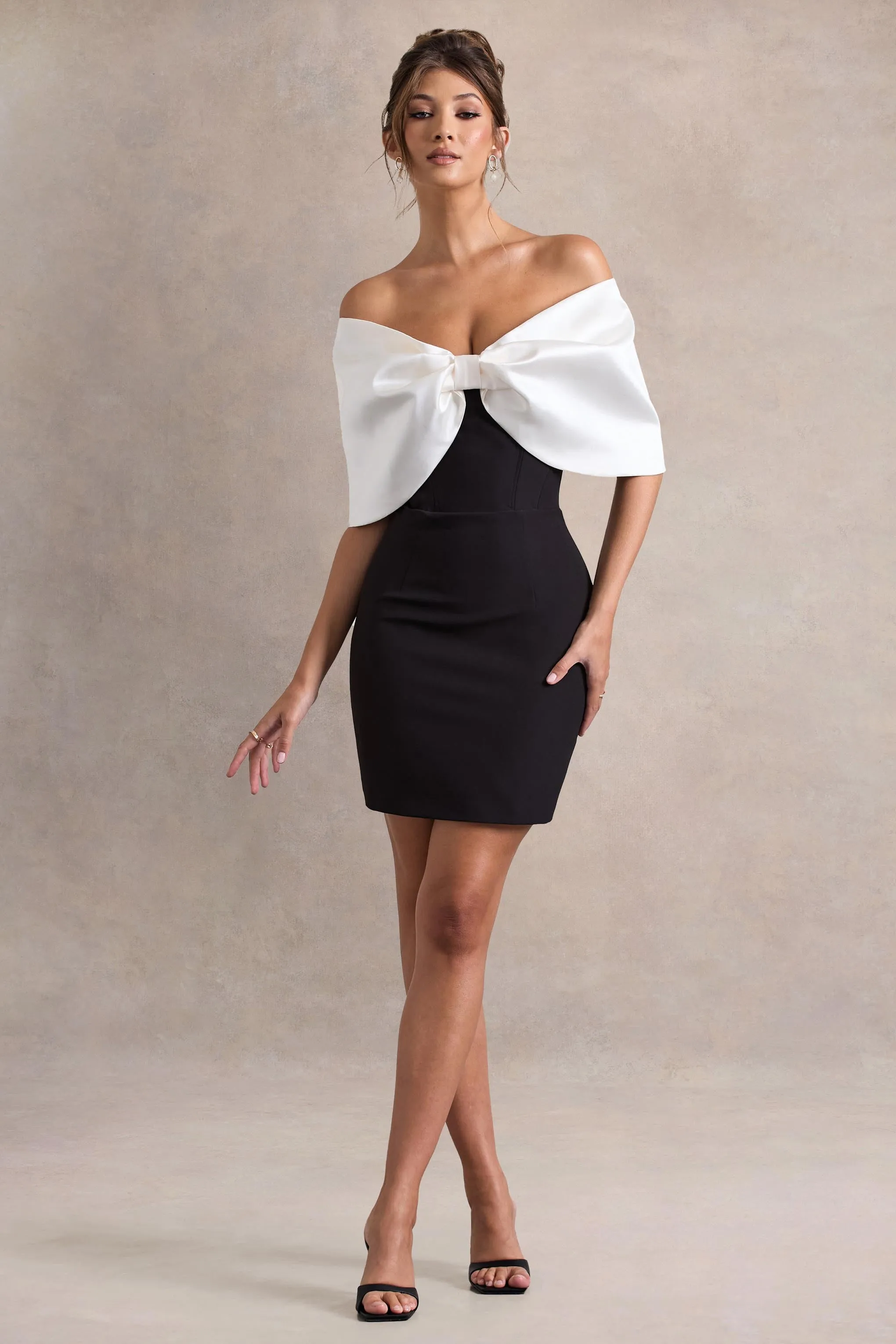 Dewdrop | Black & White Mini Dress With Oversized Bow