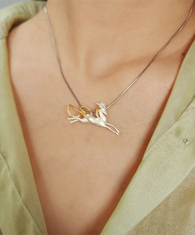 DIY Silk Sterling Silver Nine Colored Deer Pendant Necklace II025