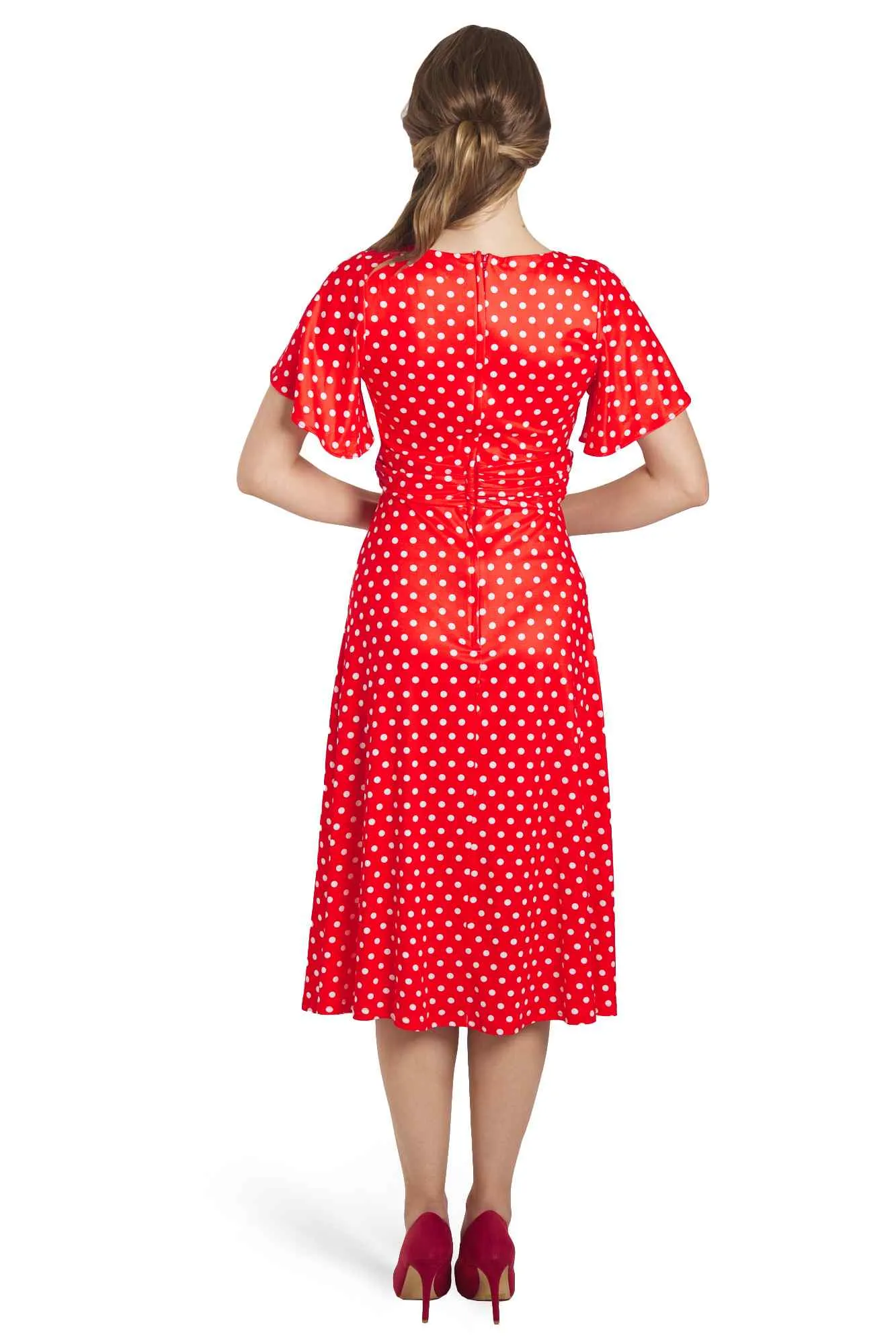 Donna Crossover Bust Red Polka Dot Dress