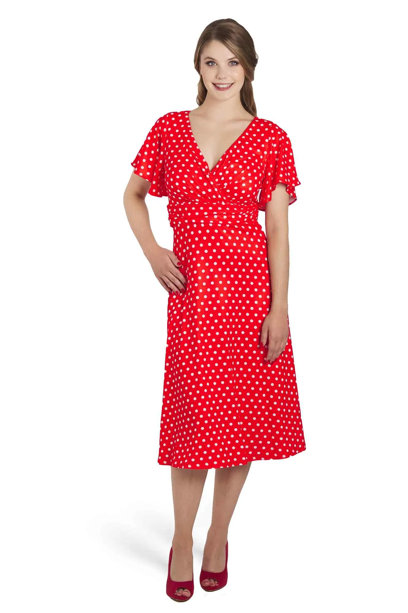 Donna Crossover Bust Red Polka Dot Dress