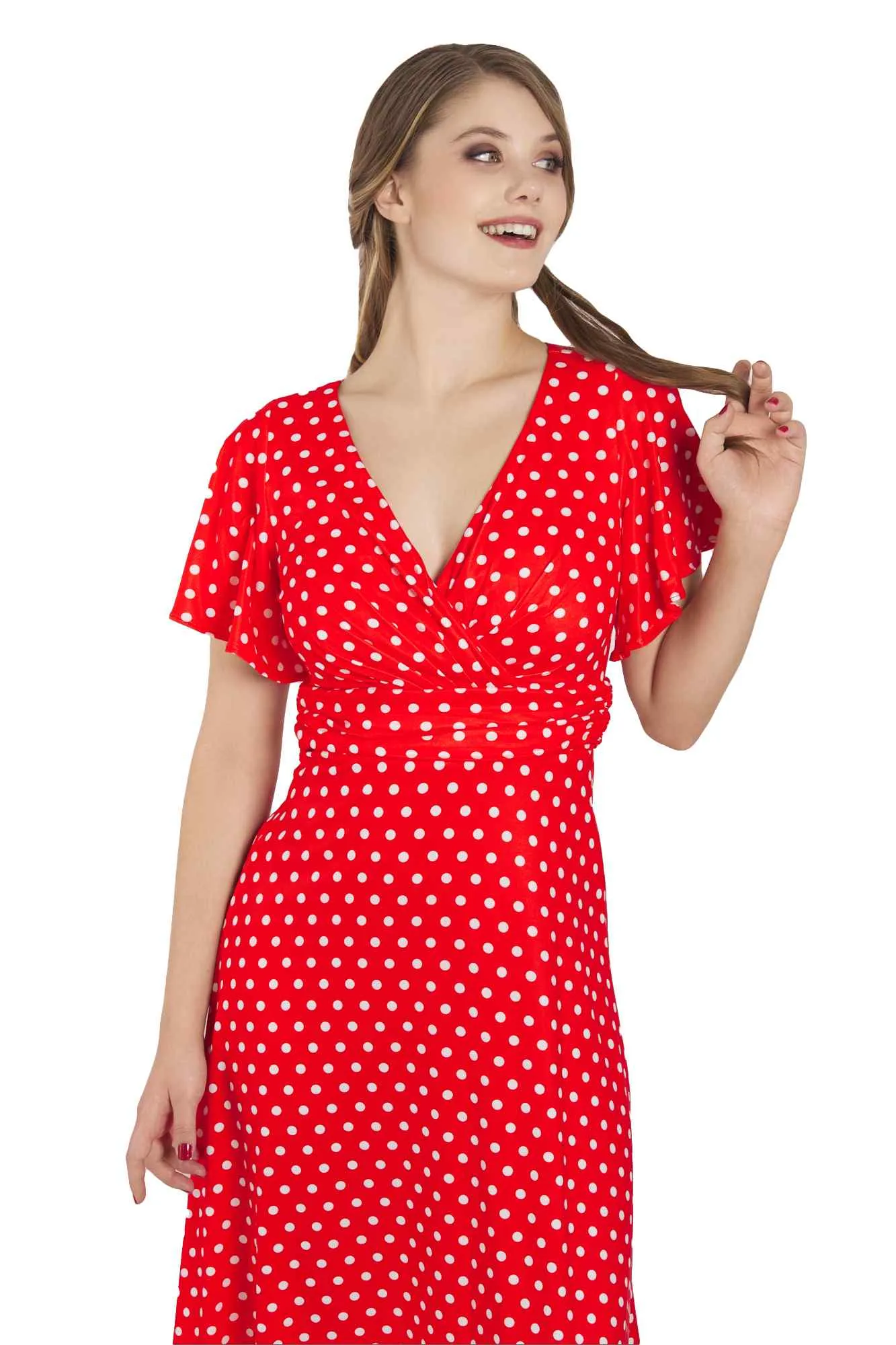 Donna Crossover Bust Red Polka Dot Dress