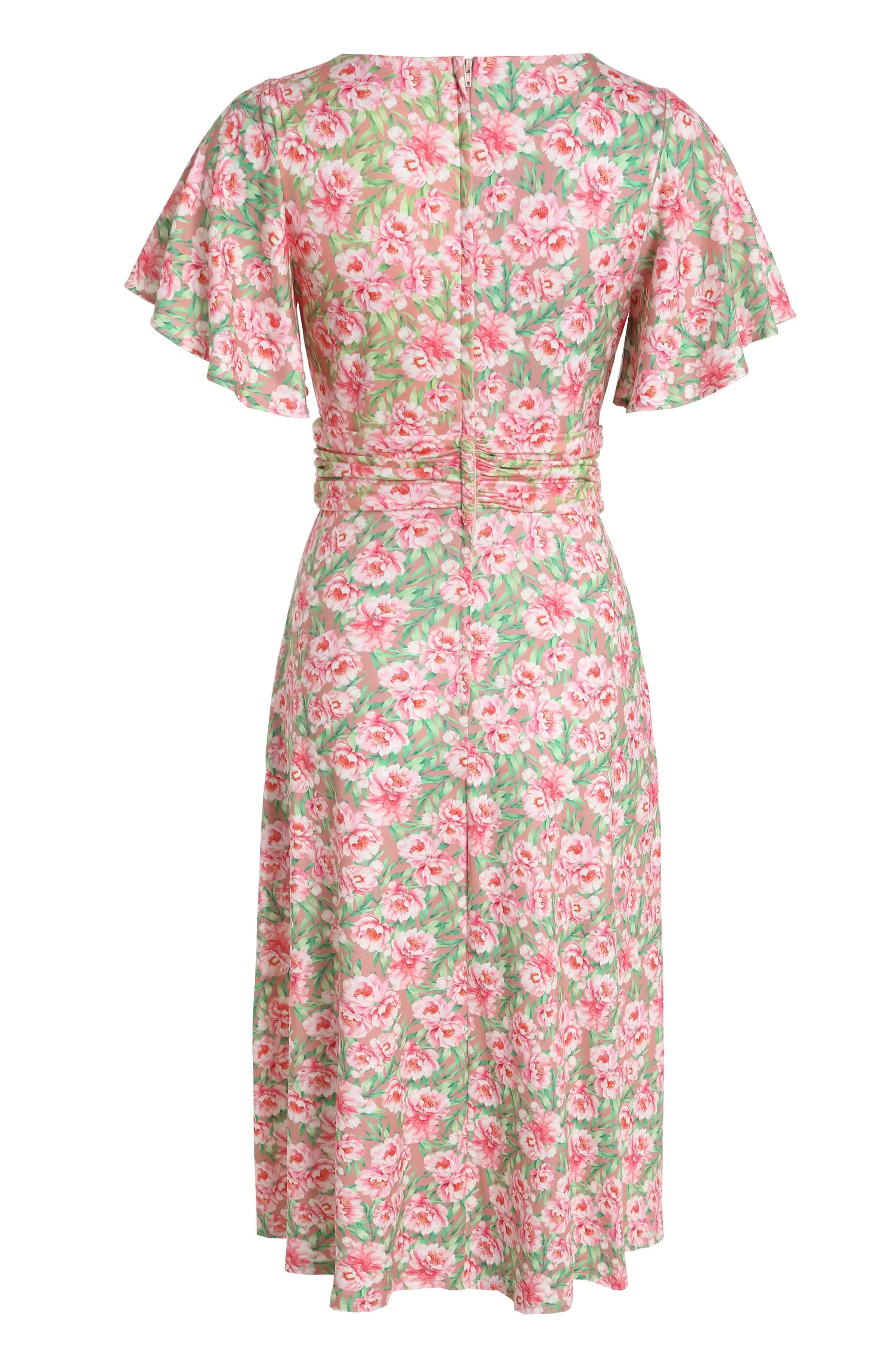 Donna Pink Floral Crossover Bust Dress