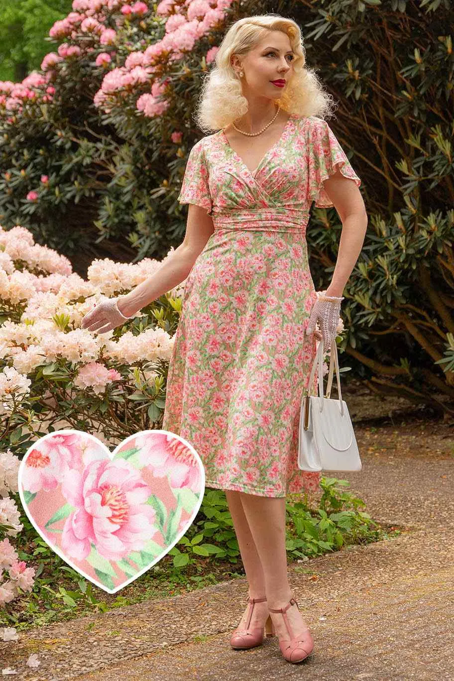 Donna Pink Floral Crossover Bust Dress